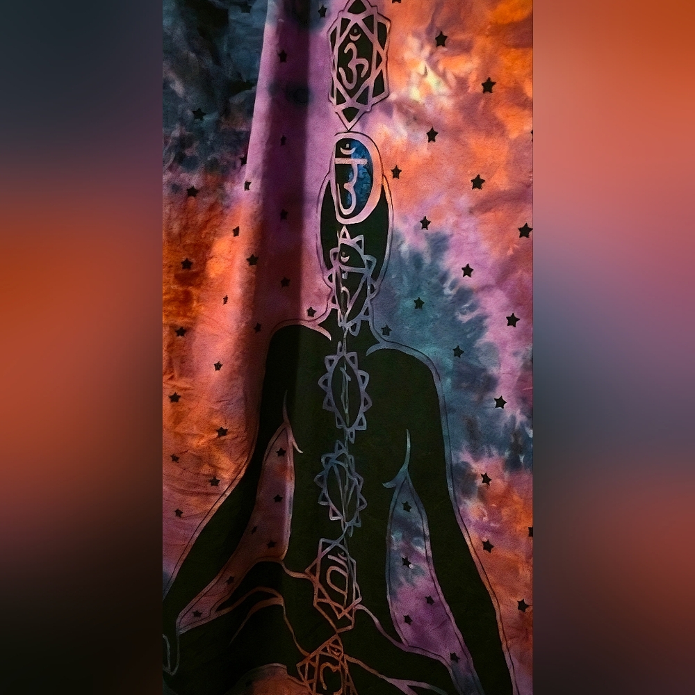 Large Wall Tapestry Cloth Chakra Yoga Meditations. Purple, Red And Blue